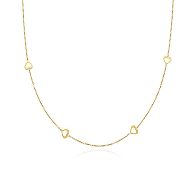 9ct Yellow Gold 40-45cm Adjustable Heart Station Necklace