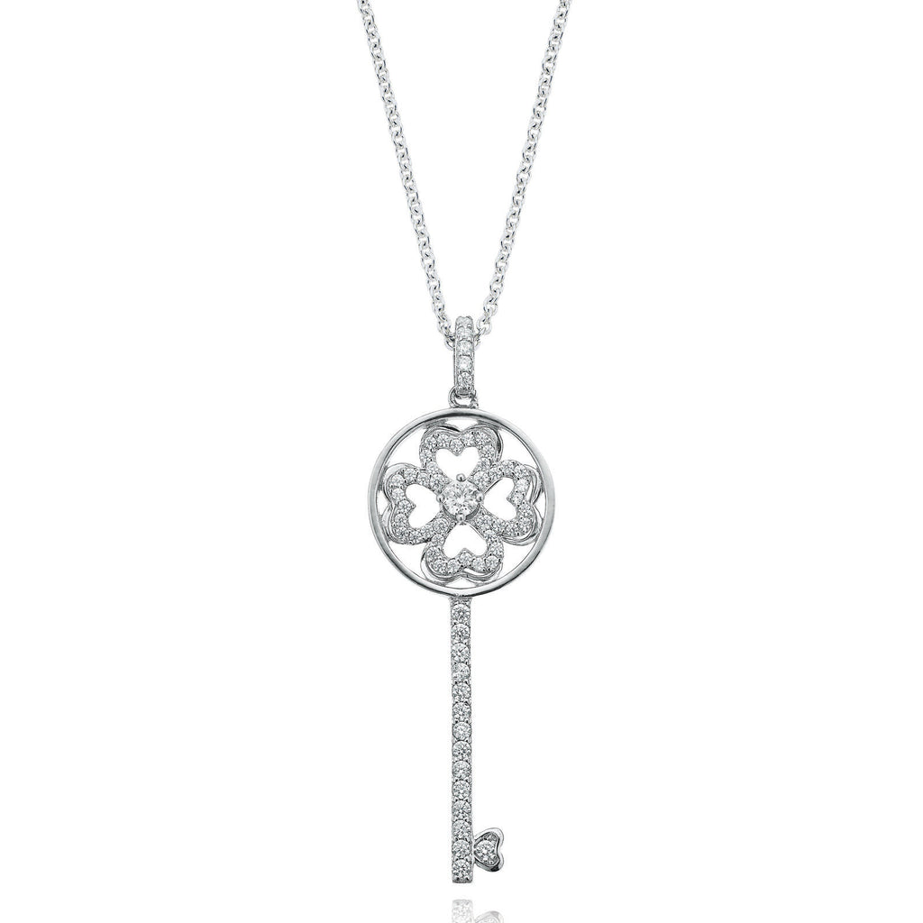 Sterling Silver Cubic Zirconia Moving Key Pendant