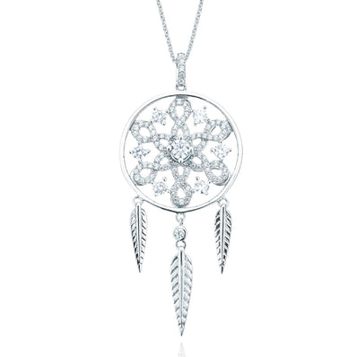 Sterling Silver Cubic Zirconia Moving Dream Catcher Pendant
