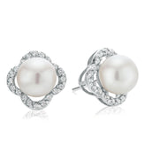 Sterling Silver Pearl and Cubic Zirconia  Stud Earrings
