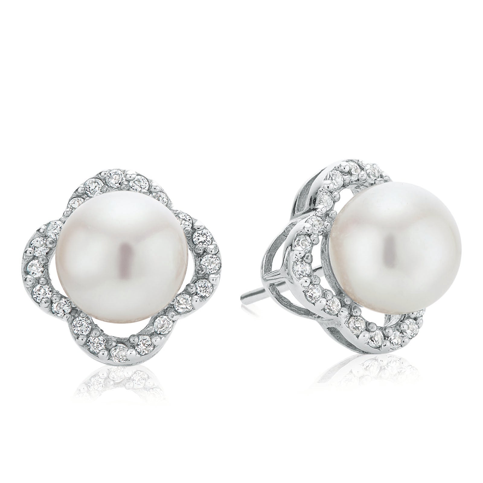 Sterling Silver Pearl and Cubic Zirconia  Stud Earrings