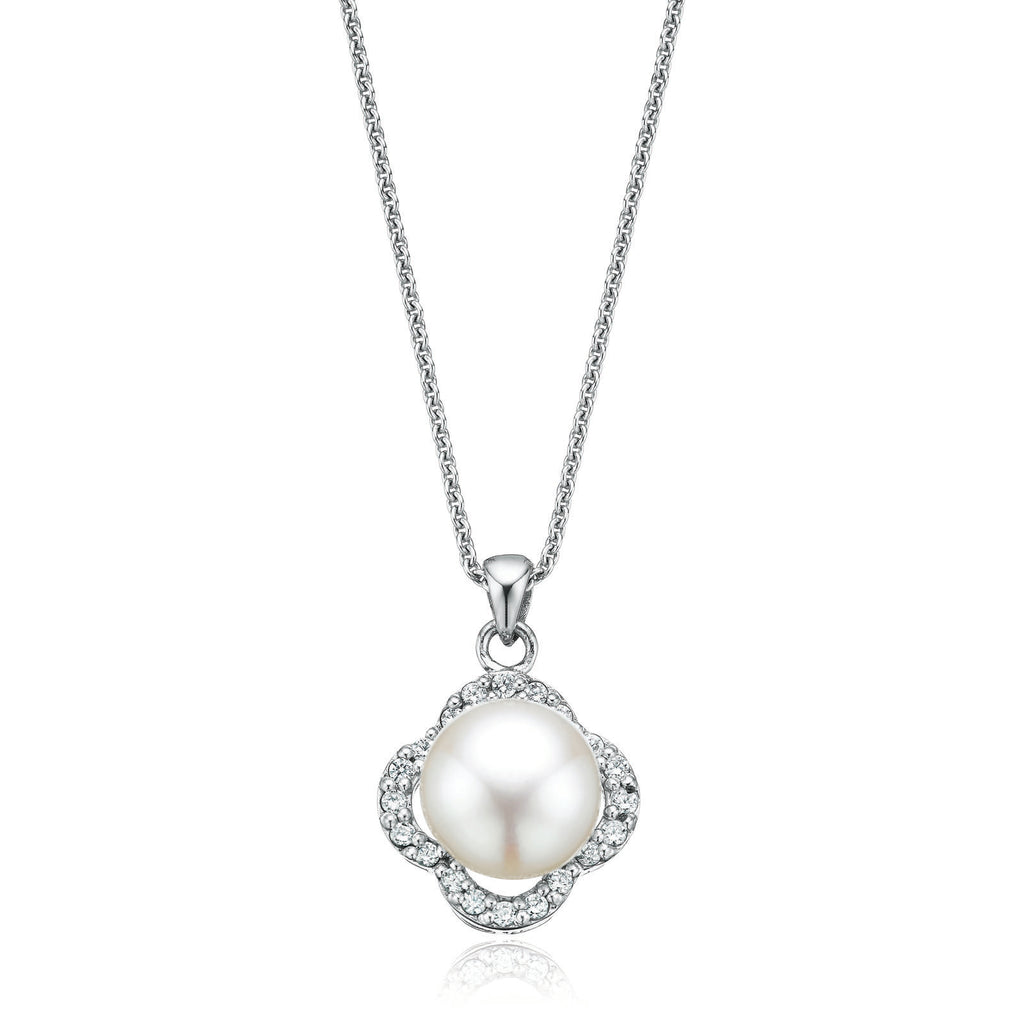 Sterling Silver Pearl and Cubic Zirconia Pendant
