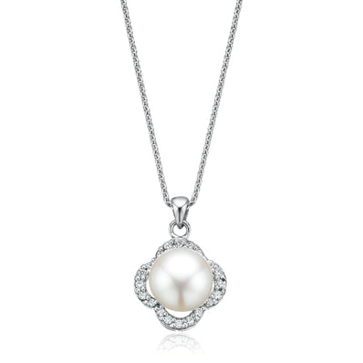 Sterling Silver Pearl and Cubic Zirconia Pendant