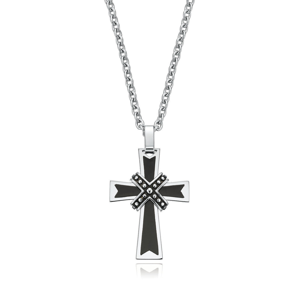 Men's Black Diamond Cross Necklace 1/4 ct tw Black & Blue Ion-Plated Stainless  Steel 24