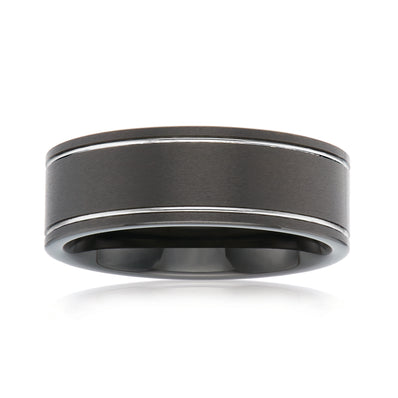 Tensity Tungsten Black Patterned Band Mens Ring