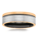 Tensity Tungsten Rose and Black Patterned Band Mens Ring