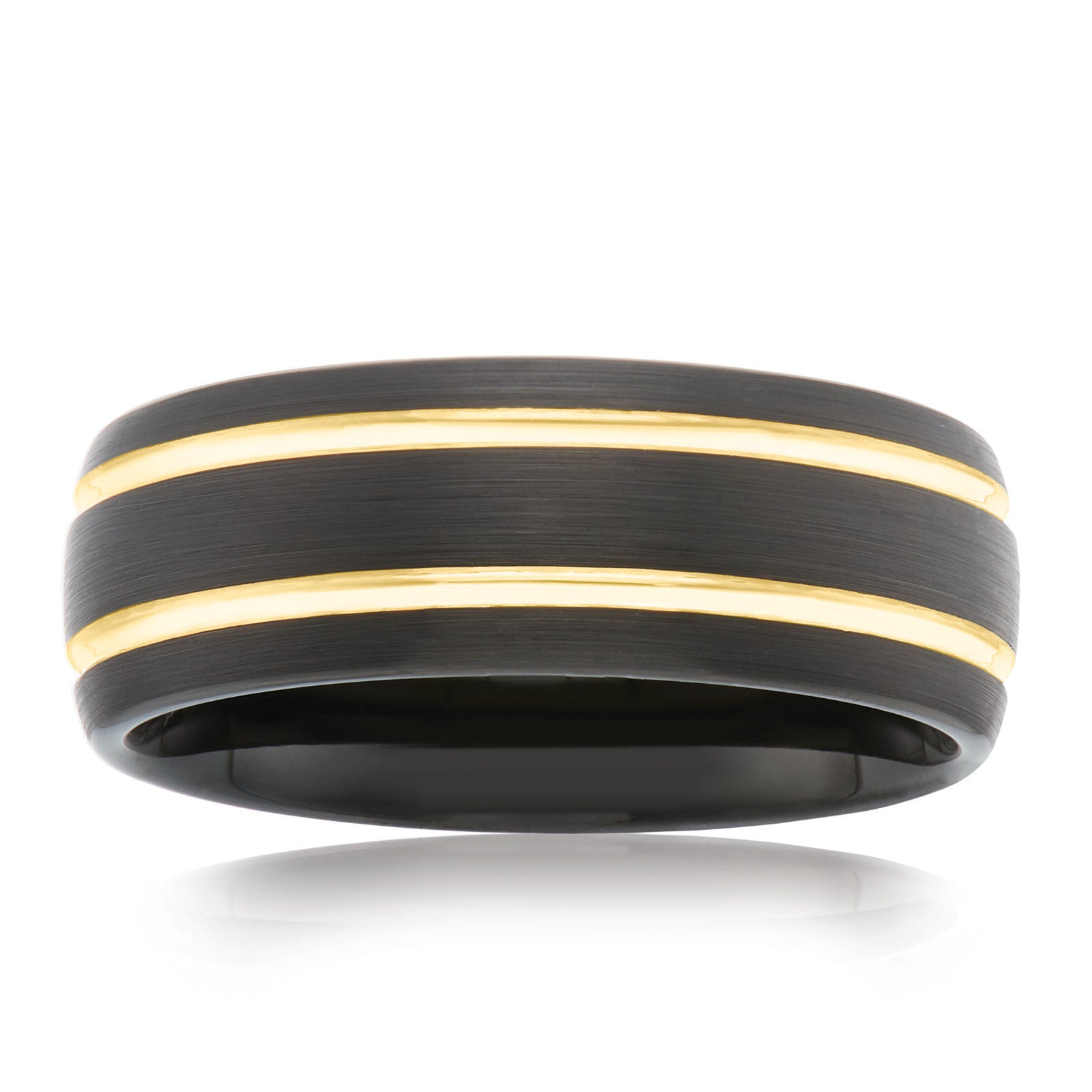 Tensity Tungsten Yellow and Black Patterned Band Mens Ring