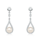 Sterling Silver Fresh Water Pearls and Cubic Zirconia Drop Earrings