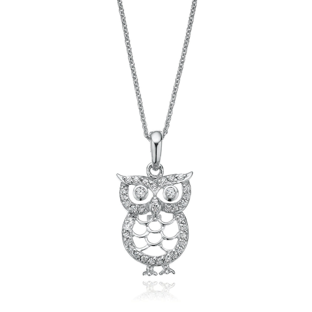 Sterling Silver Cubic Zirconia Owl Pendant