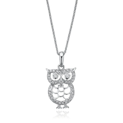 Sterling Silver Cubic Zirconia Owl Pendant