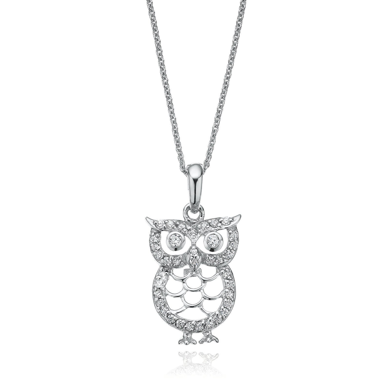 Sterling Silver Cubic Zirconia Owl Pendant