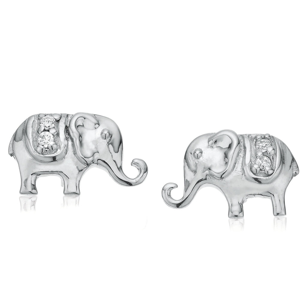 Sterling Silver Cubic Zirconia Elephant Stud Earrings