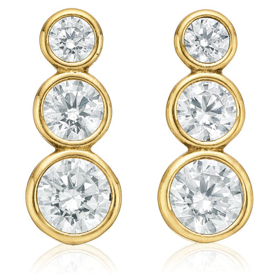 9ct Yellow Gold & Silver-filled Graduated Cubic Zirconia Stud Earrings