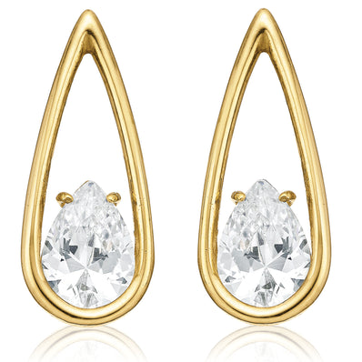 9ct Yellow Gold & Silver-filled Pear Cut Cubic Zirconia  Stud Earrings