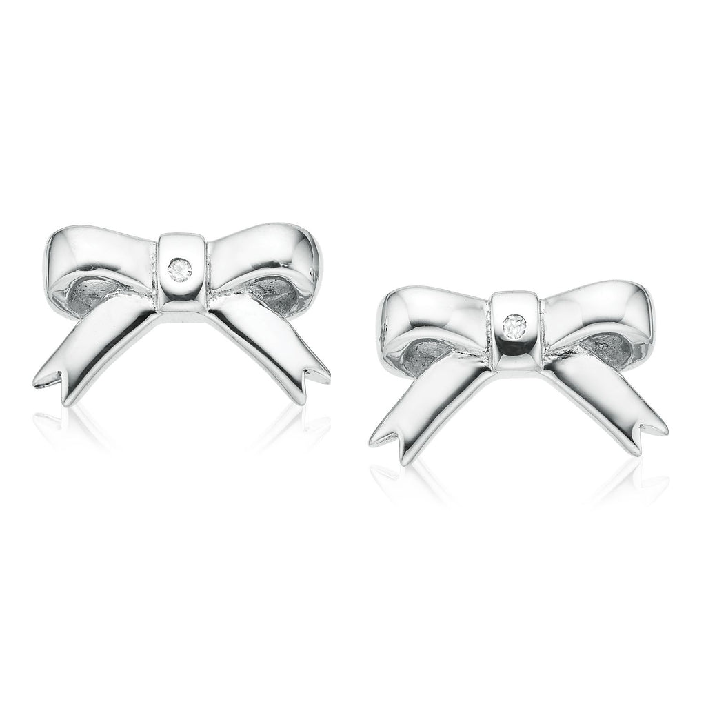 Sterling Silver with Diamond Set Bow Earrings