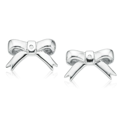 Sterling Silver with Diamond Set Bow Earrings