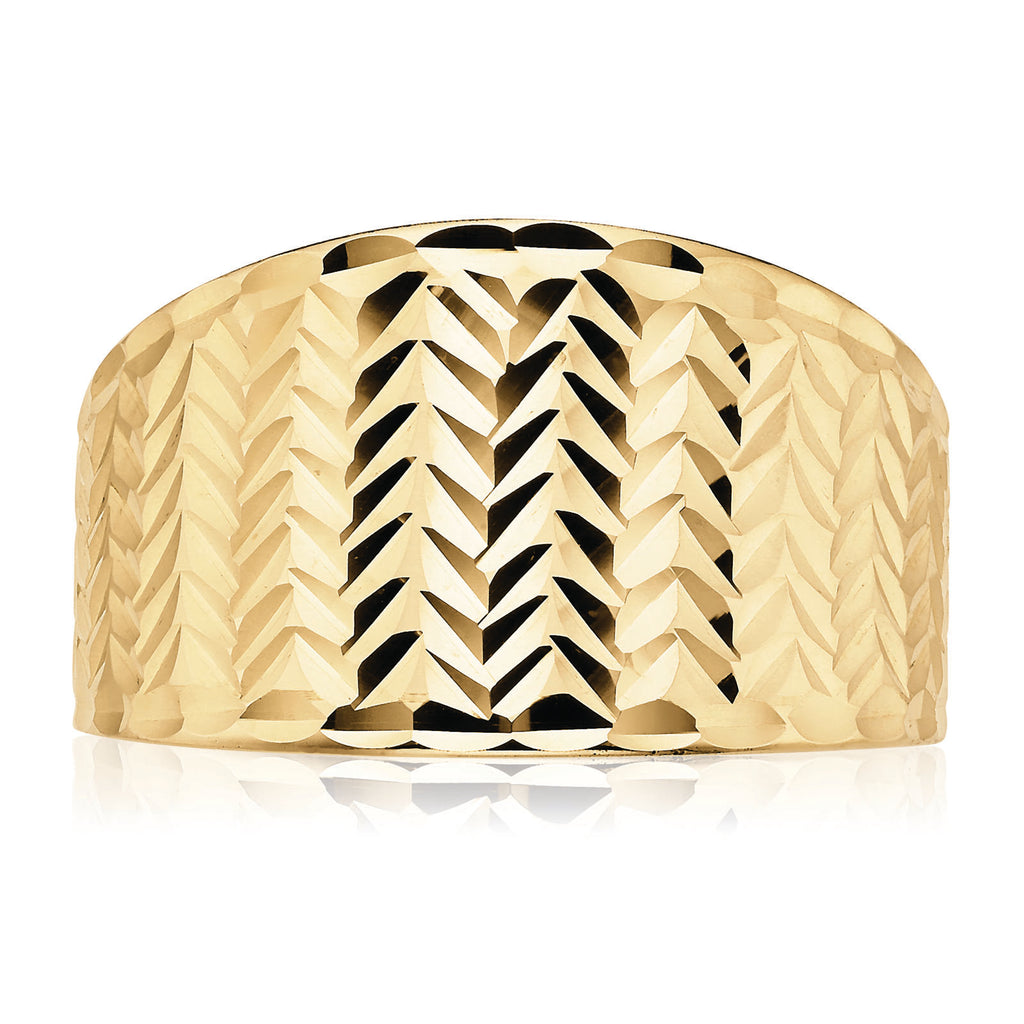 9ct Yellow Gold Diamond Cut Patterned Ring
