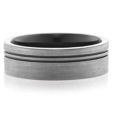 Tensity Tungsten Black Patterned Band Mens Ring