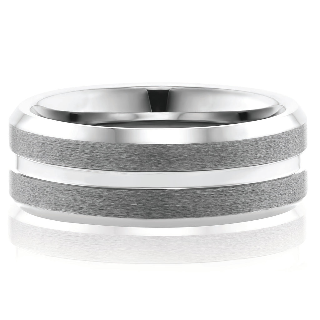 Tensity Band Patterned Polished Mens Ring