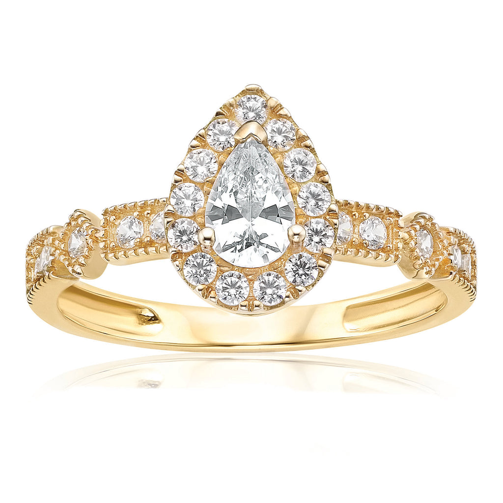 HUSH 9ct Yellow Gold Pear & Round Brilliant Cut with 0.70 CARAT tw of Diamond Simulants Ring