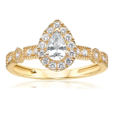 HUSH 9ct Yellow Gold Pear & Round Brilliant Cut with 0.70 CARAT tw of Diamond Simulants Ring