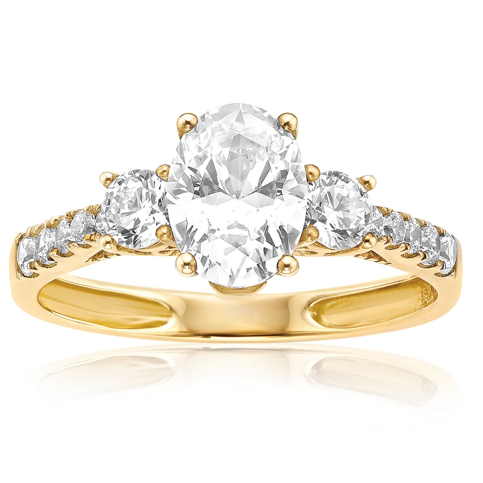 HUSH 9ct Yellow Gold Oval & Round Brilliant Cut with 1.70 CARAT tw of Diamond Simulants Ring