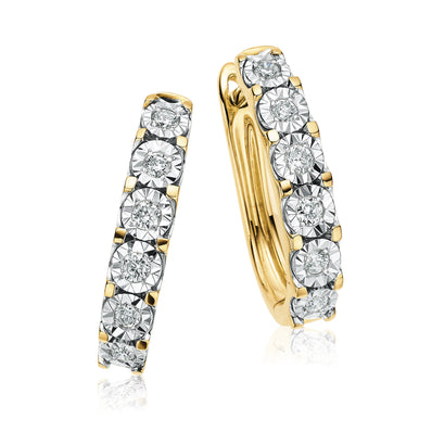 9ct Yellow Gold Round Brilliant Cut with 0.20 CARAT tw of Diamonds Huggie Earrings