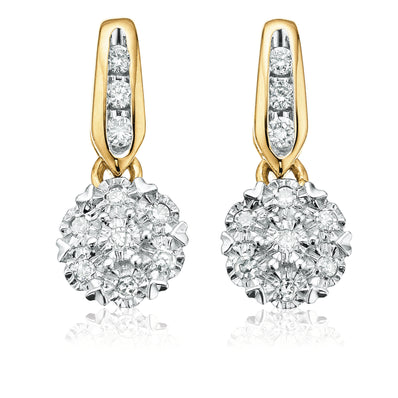 9ct Yellow Gold Round Brilliant Cut with 0.10 CARAT tw of Diamonds Drop Earrings