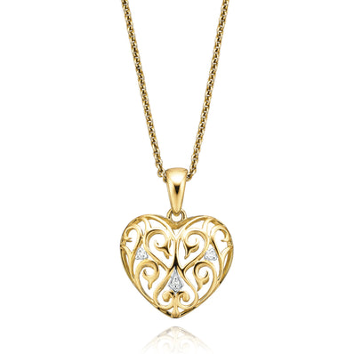 9ct Yellow Gold & Diamond Set Heart Pendant