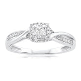 9ct White Gold Princess & Round Brilliant Cut 0.15 CARAT tw of Diamonds Ring