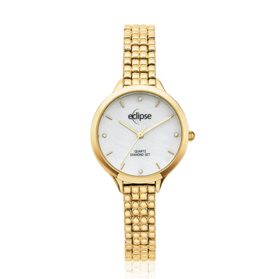 Eclipse Diamond Set Gold Tone Mother of Pearl Dial  Watch