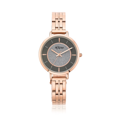 Eclipse 34mm Gold Tone Grey Glitter Dial 3 Hand Watch