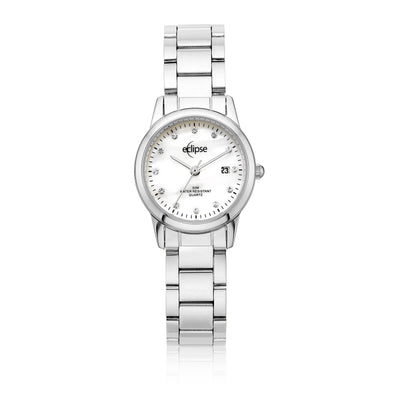 Eclipse Crystal Set Mother of Pearl Dial Silver Tone Watch