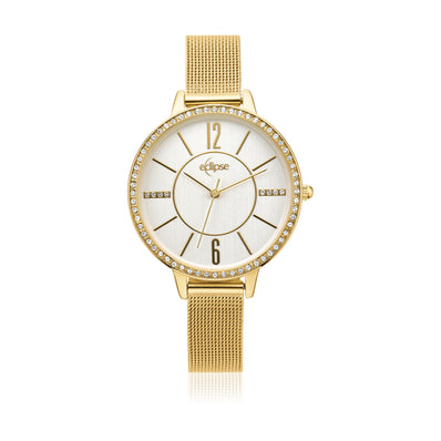 Eclipse 37mm Gold Tone Silver Dial Crystal Dress  Watch