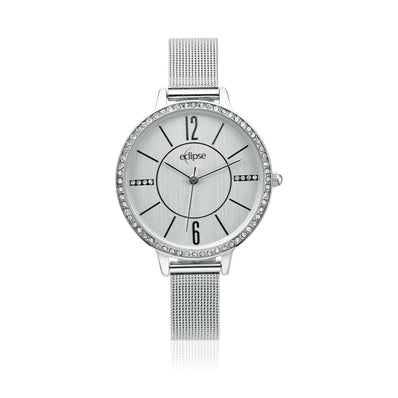 Eclipse 37mm Silver Tone Silver Dial Crystal Dress  Watch