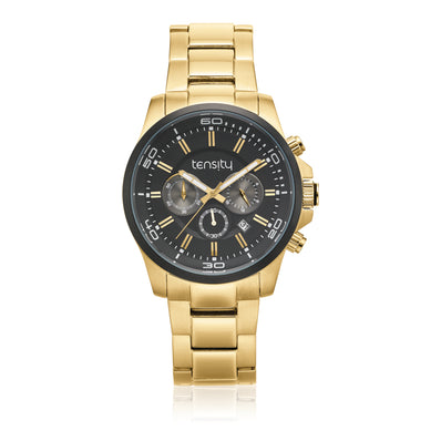 Tensity 46mm Stainless Steel & Gold Plated Black Dial Chronograph Watch