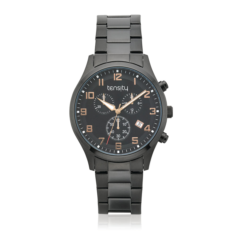 Tensity 44mm Stainless Steel Black Dial Chronograph Watch