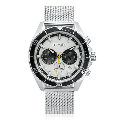 Tensity 46mm Stainless Steel White Dial 3 Hand Chronograph Watch