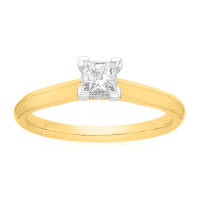 Solitaire 9ct Two Tone Gold Princess Cut 1/2 CARAT tw of Diamonds Ring