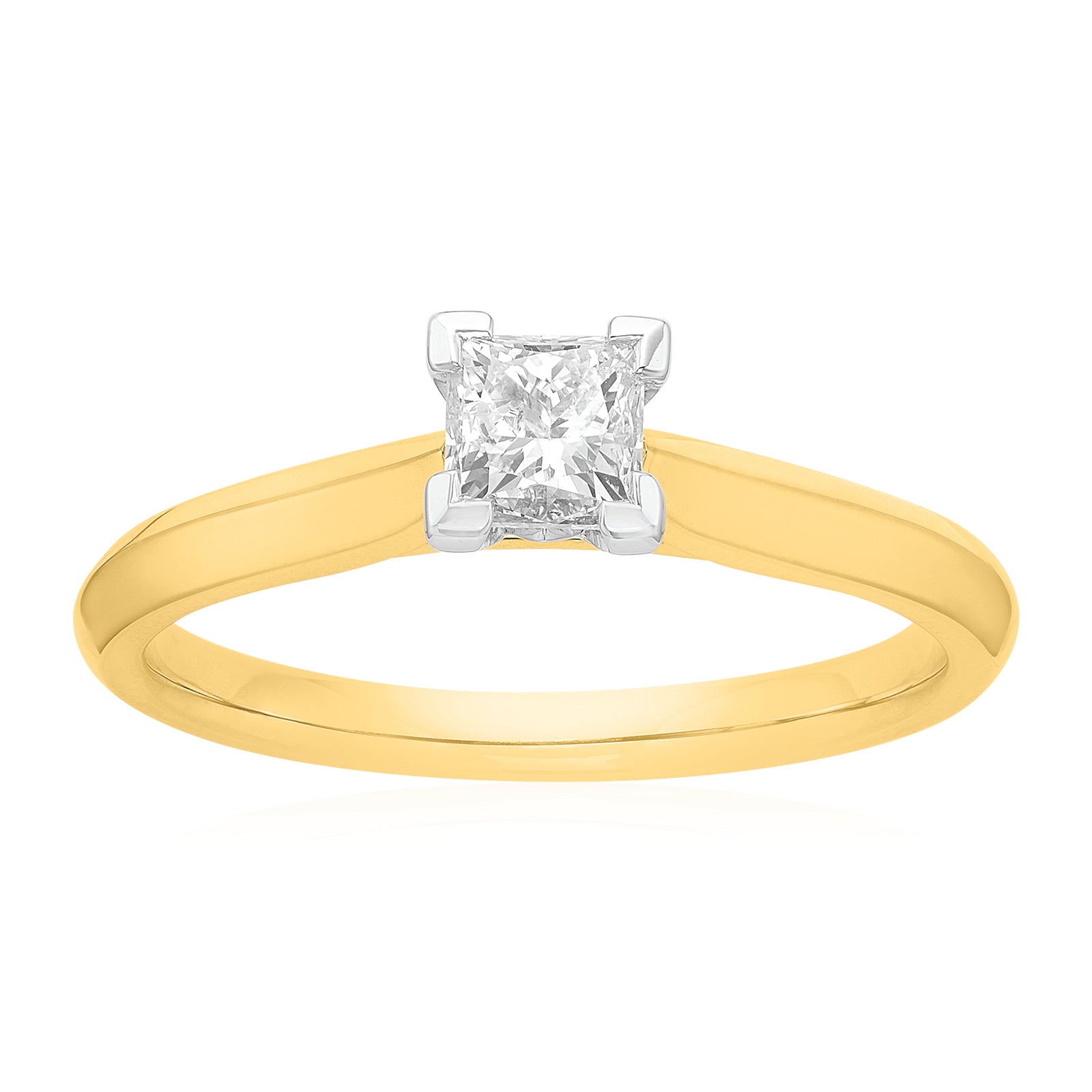 Solitaire 9ct Two Tone Gold Princess Cut 1/2 CARAT tw of Diamonds Ring