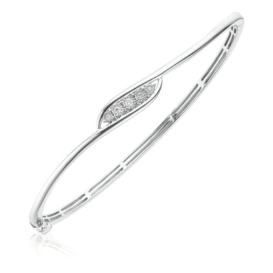 Sterling Silver 0.05 CARAT tw of Diamonds Wave Hinged Bangle