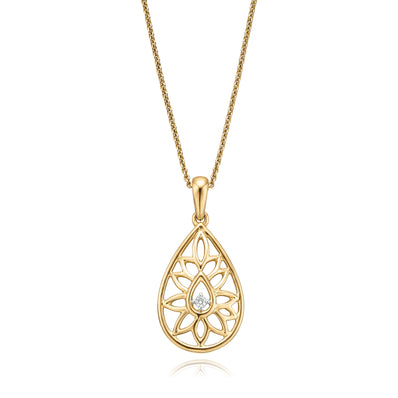 9ct Yellow Gold & Diamond Set Patterned Pendant