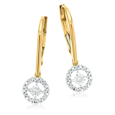 9ct Yellow Gold Round Brilliant Cut with 0.06 CARAT tw of Diamonds Drop Earrings