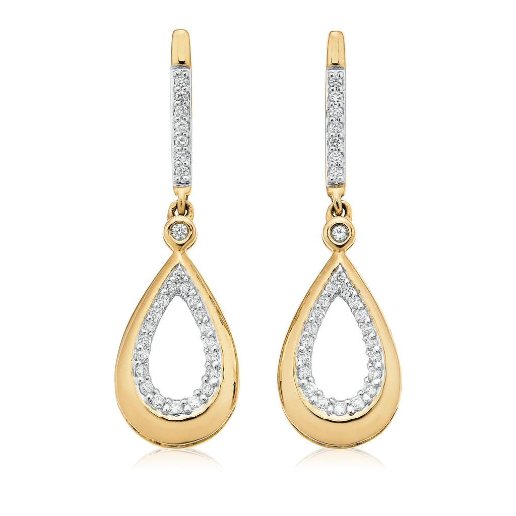 9ct Yellow Gold Round Brilliant Cut with 0.20 CARAT tw of Diamonds Drop Earrings