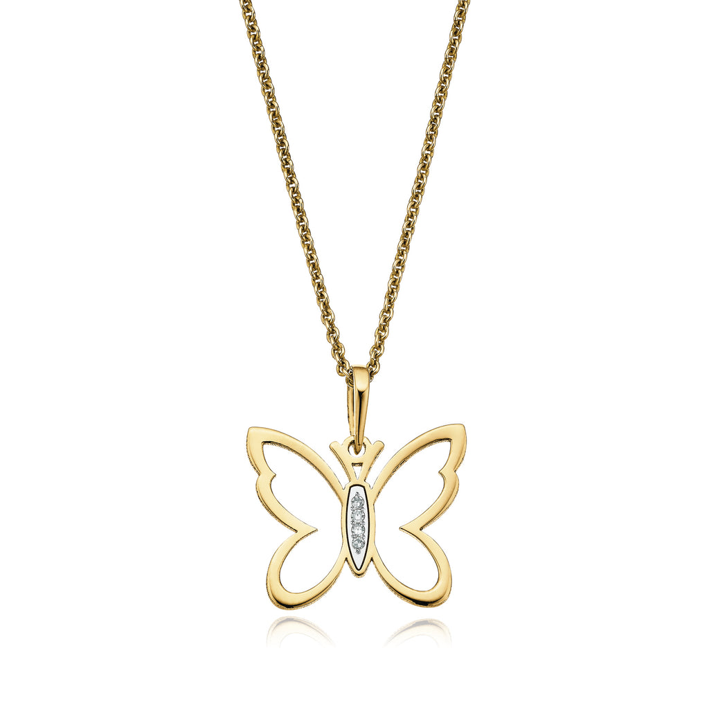 9ct Yellow Gold & Diamond Set Butterfly Pendant