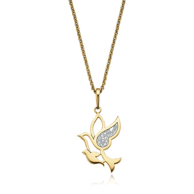 9ct Yellow Gold & Diamond Set Dove Pendant
