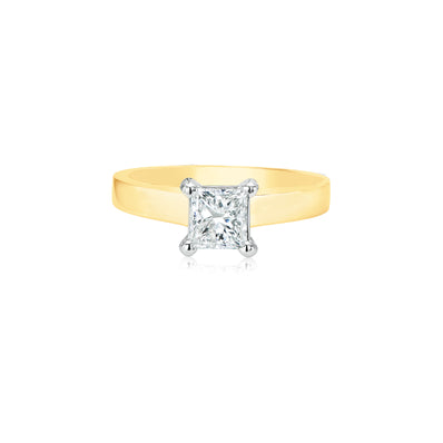 Solitaire 18ct Two Tone Gold Princess Cut 1 CARAT tw of Diamonds Ring