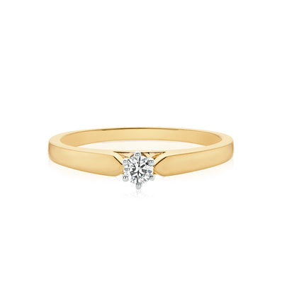 Solitaire 9ct Two Tone Gold Round Brilliant Cut with 0.10 CARAT of Diamonds Ring