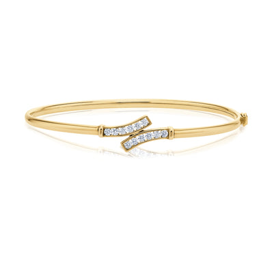 9ct Yellow Gold & Silver-filled Round Cubic Zirconia Hinged Bangle