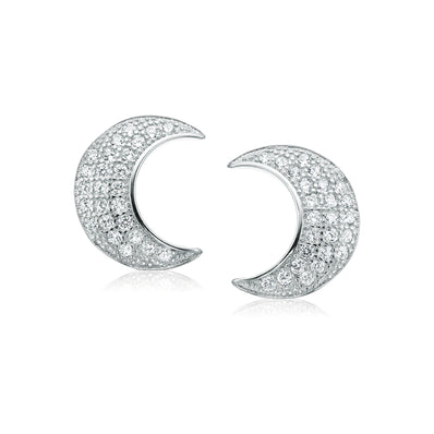 Sterling Silver Cubic Zirconia Moon Stud Earrings